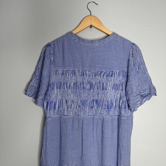 Cactus + Pearl Women's Blue and White‎ Pinstriped Smocked Top Maxi Dress SIze L - Picture 4 of 9